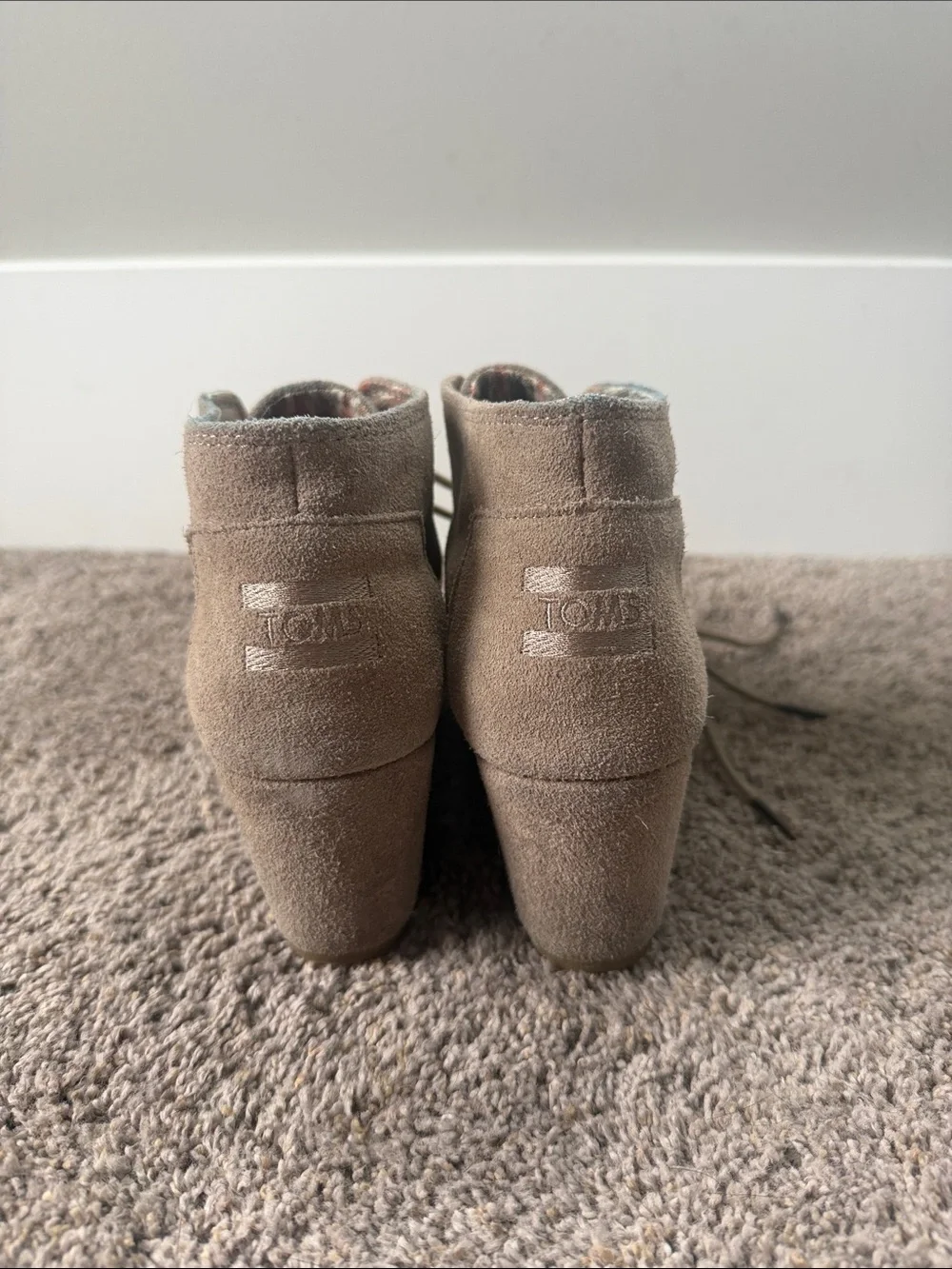 Toms Taupe Suede Wedge Ankle Boots